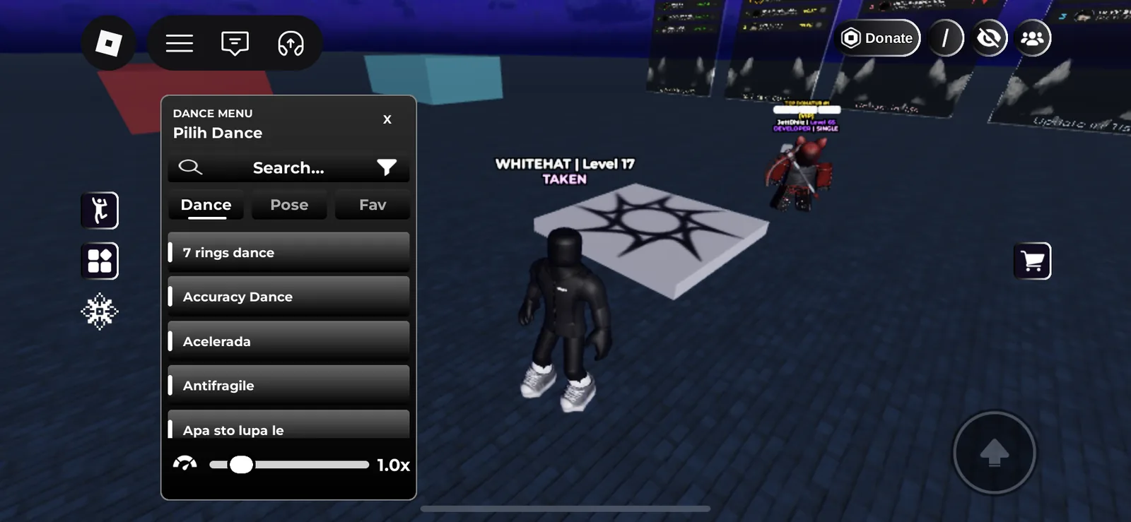 Dance interaction system interface in Roblox